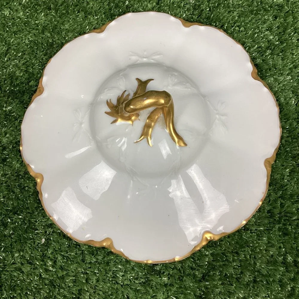 Antique Haviland Limoges Gold & White Porcelain Tureen Covered Bowl